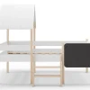 Pegane Lit cabane pour enfant en bois coloris blanc, couchage 90 x 190 cm - Longueur 203 x Profondeur 123 x Hauteur 164 cm