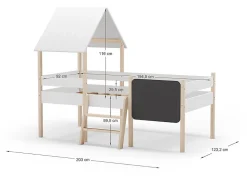Pegane Lit cabane pour enfant en bois coloris blanc, couchage 90 x 190 cm - Longueur 203 x Profondeur 123 x Hauteur 164 cm