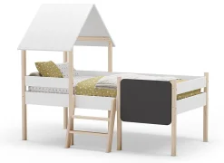 Pegane Lit cabane pour enfant en bois coloris blanc, couchage 90 x 190 cm - Longueur 203 x Profondeur 123 x Hauteur 164 cm