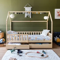 Happy Garden Lit cabane pour enfant 190x90cm en bois avec tiroirs MARCEAU - Clearance