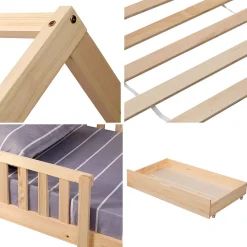 Happy Garden Lit cabane pour enfant 190x90cm en bois avec tiroirs MARCEAU - Clearance