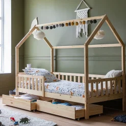 Happy Garden Lit cabane pour enfant 190x90cm en bois avec tiroirs MARCEAU - Clearance