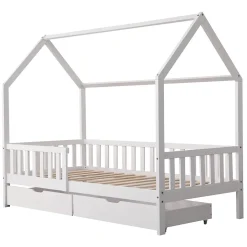 Happy Garden Lit cabane pour enfant 190x90cm blanc avec tiroirs MARCEAU - Discount