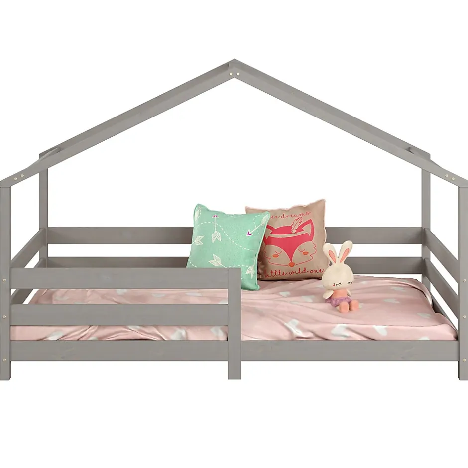 Idimex Lit cabane RENA 90 x 200 cm, en pin massif lasuré gris Hot