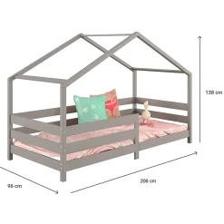 Idimex Lit cabane RENA 90 x 200 cm, en pin massif lasuré gris Hot