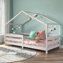 Enfant Idimex Lit cabane RENA 90 x 190 cm, en pin massif lasuré blanc
