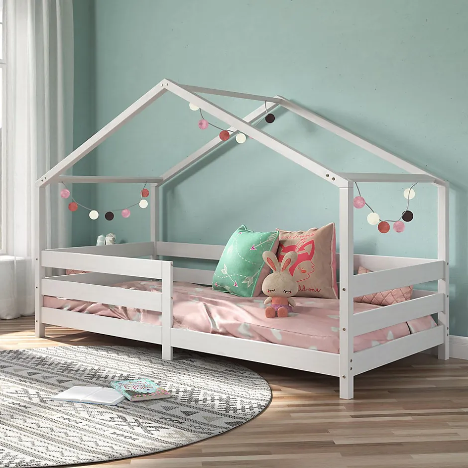 Enfant Idimex Lit cabane RENA 90 x 190 cm, en pin massif lasuré blanc