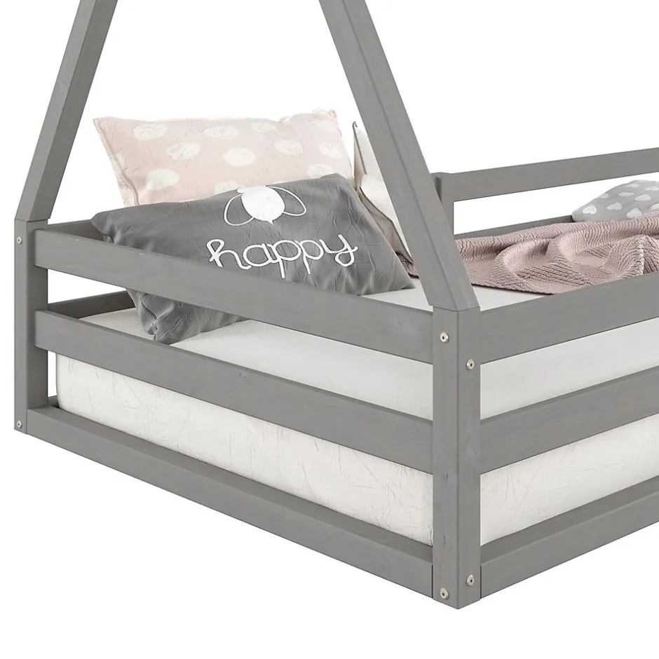 Enfant Idimex Lit cabane SILA 90 x 200 cm, en pin massif gris