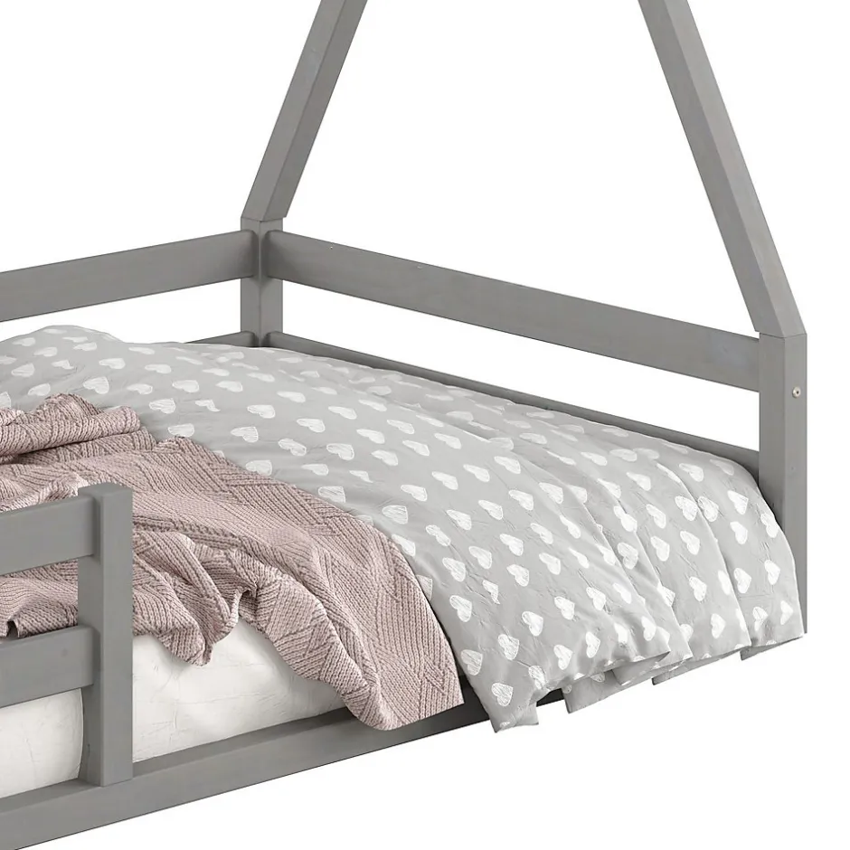 Enfant Idimex Lit cabane SILA 90 x 200 cm, en pin massif gris