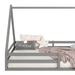 Enfant Idimex Lit cabane SILA 90 x 200 cm, en pin massif gris
