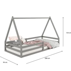 Enfant Idimex Lit cabane SILA 90 x 200 cm, en pin massif gris