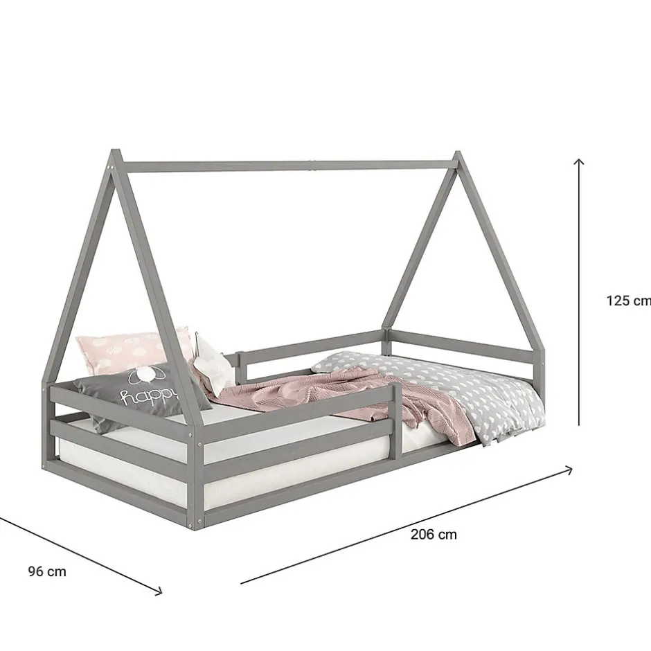Enfant Idimex Lit cabane SILA 90 x 200 cm, en pin massif gris