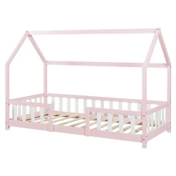 Enfant [En.Casa] Lit cabane Sisimiut avec matelas 90 x 200 cm rose / blanc en.casa