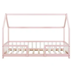 Enfant [En.Casa] Lit cabane Sisimiut avec matelas 90 x 200 cm rose / blanc en.casa