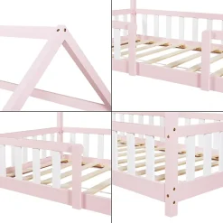 Enfant [En.Casa] Lit cabane Sisimiut avec matelas 90 x 200 cm rose / blanc en.casa