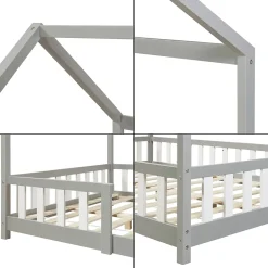 [En.Casa] Lit cabane Sisimiut avec matelas 120 x 200 cm gris clair / blanc en.casa Discount
