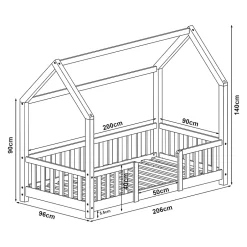 [En.Casa] Lit cabane Sisimiut avec matelas 90 x 200 cm naturel en.casa