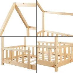 [En.Casa] Lit cabane Sisimiut avec matelas 90 x 200 cm naturel en.casa