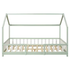 [En.Casa] Lit cabane Sisimiut avec matelas 140 x 200 cm vert menthe / blanc en.casa Clearance