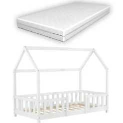 Enfant [En.Casa] Lit cabane Sisimiut avec matelas 70 x 140 cm blanc en.casa
