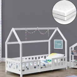 Enfant [En.Casa] Lit cabane Sisimiut avec matelas 70 x 140 cm blanc en.casa