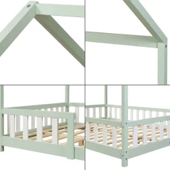 [En.Casa] Lit cabane Sisimiut avec matelas 120 x 200 cm vert menthe / blanc en.casa