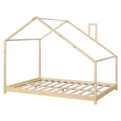 [En.Casa] Lit cabane Siuntio bois de pin 140 x 200 cm naturel en.casa