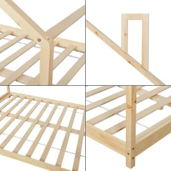 [En.Casa] Lit cabane Siuntio bois de pin 140 x 200 cm naturel en.casa