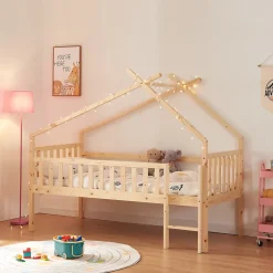 [En.Casa] Lit cabane Sotkamo bois de pin 90 x 200 cm naturel en.casa