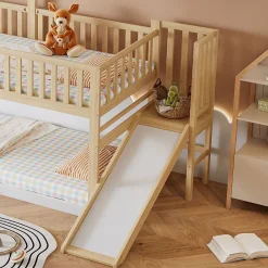 Enfant Blackcolors Lit Cabane Superposé 90x200cm Échelle Toboggan Naturel Blanc