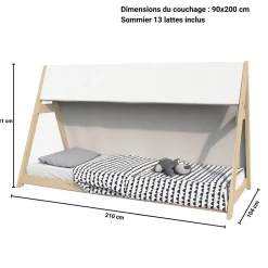 Weber Industries Lit cabane TIPI 90x200 + 1 toile + 1 sommier / Naturel New