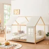 Enfant [En.Casa] Lit cabane Tostedt pour enfant forme maison bois de pin 140 x 200 cm naturel blanc en.casa