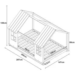 Enfant [En.Casa] Lit cabane Tostedt pour enfant forme maison bois de pin 140 x 200 cm naturel blanc en.casa