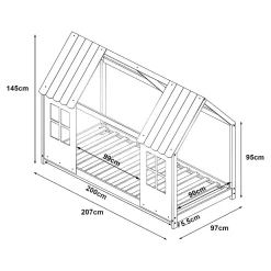 Enfant [En.Casa] Lit cabane Tostedt pour enfant forme maison bois de pin 90 x 200 cm naturel blanc en.casa