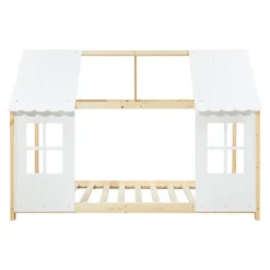 Enfant [En.Casa] Lit cabane Tostedt pour enfant forme maison bois de pin 90 x 200 cm naturel blanc en.casa
