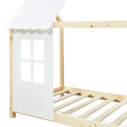 Enfant [En.Casa] Lit cabane Tostedt pour enfant forme maison bois de pin 90 x 200 cm naturel blanc en.casa