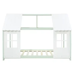 Enfant [En.Casa] Lit cabane Tostedt pour enfant forme maison bois de pin 90 x 200 cm vert menthe blanc en.casa