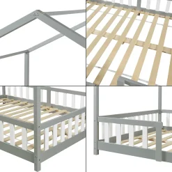 [En.Casa] Lit cabane Treviolo avec matelas à mousse froid 200 x 120 cm gris clair / blanc en.casa