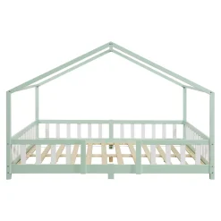 [En.Casa] Lit cabane Treviolo avec matelas à mousse froid 200 x 140 cm vert menthe / blanc en.casa Clearance