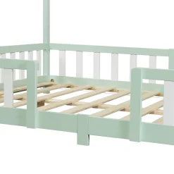 [En.Casa] Lit cabane Treviolo avec matelas à mousse froid 200 x 140 cm vert menthe / blanc en.casa Clearance