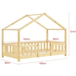 Enfant [En.Casa] Lit cabane Treviolo avec matelas à mousse froid 160 x 80 cm bois naturel en.casa