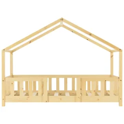 Enfant [En.Casa] Lit cabane Treviolo avec matelas à mousse froid 160 x 80 cm bois naturel en.casa