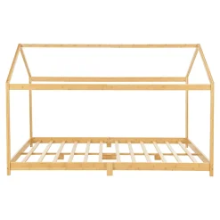 [En.Casa] Lit cabane Vindafjord pour enfant 180 x 200 cm forme maison bambou naturel en.casa Hot