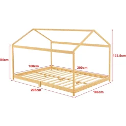 [En.Casa] Lit cabane Vindafjord pour enfant 180 x 200 cm forme maison bambou naturel en.casa Hot