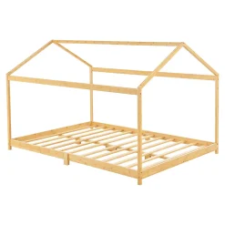 Enfant [En.Casa] Lit cabane Vindafjord pour enfant 140 x 200 cm forme maison bambou naturel en.casa