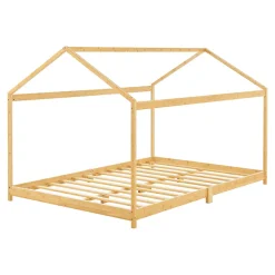 Enfant [En.Casa] Lit cabane Vindafjord pour enfant 140 x 200 cm forme maison bambou naturel en.casa