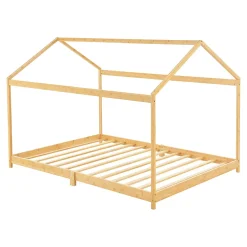 [En.Casa] Lit cabane Vindafjord pour enfant 90 x 200 cm forme maison bambou naturel en.casa New