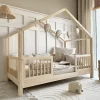 Enfant Petits-Meubles Lit cabane 90x200 barrières et sommier inclus pieds 10 cm Rosalie Bois
