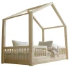 Petits-Meubles Lit cabane 90x190 barrières et sommier inclus pieds 1 cm Iris Bois Clearance