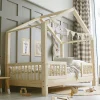 Enfant Petits-Meubles Lit cabane 90x200 barrières et sommier inclus pieds 10 cm Iris Bois